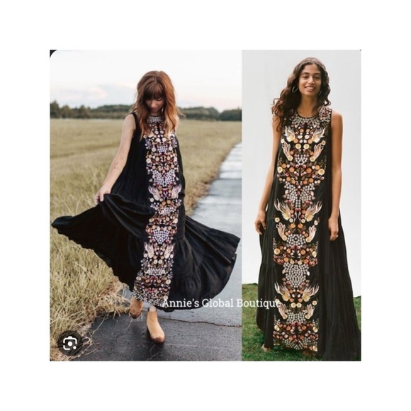SAMANT CHAUHAN Anthropologie Black Embroidered Oversized Maxi Dress Size 4 NWT - Picture 4 of 16